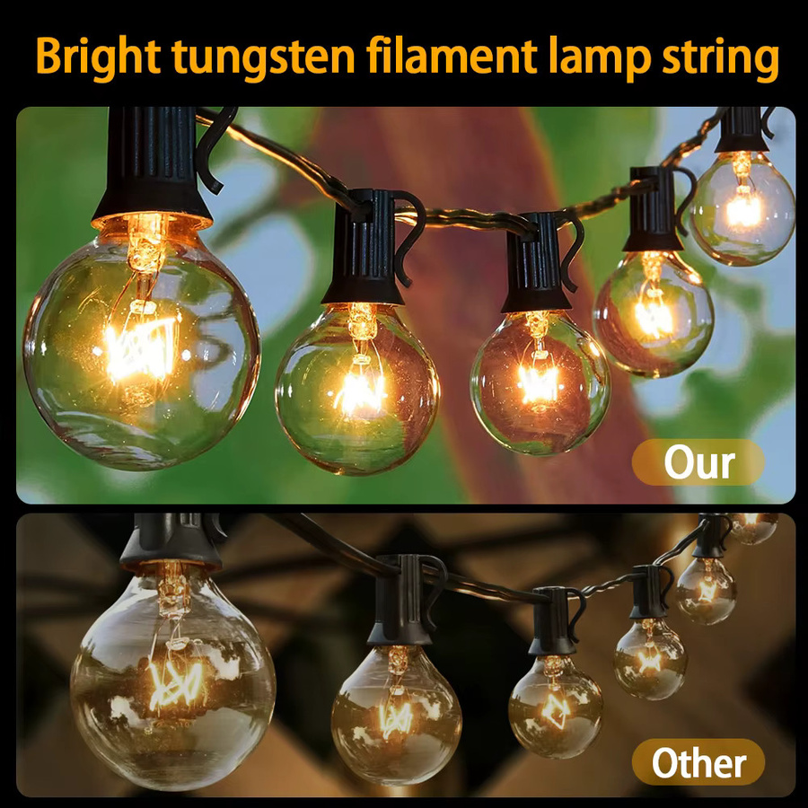 Mexllex G40 Wolfram Lichterkette für Terrasse und Außenbereich, 15m Vintage Glaskugeln in Warmweiß, Transparent - Bild 4