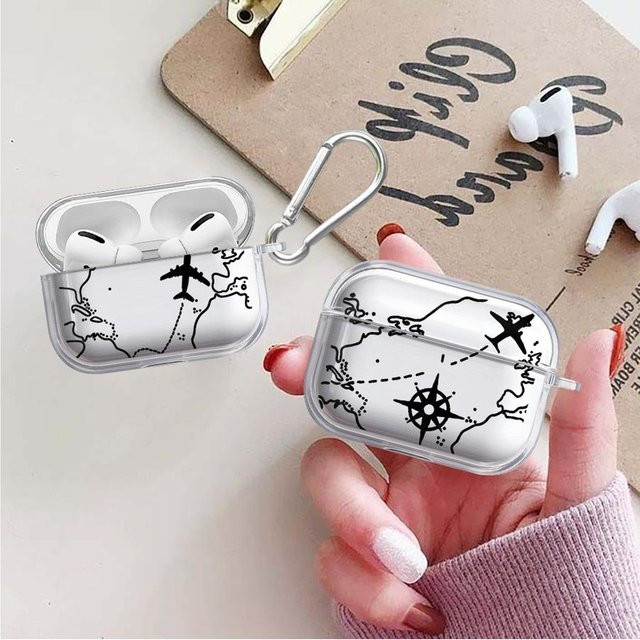 Transparente Schutzhülle für Apple AirPods Pro mit Weltreise-Flugzeug-Design - Bild 1