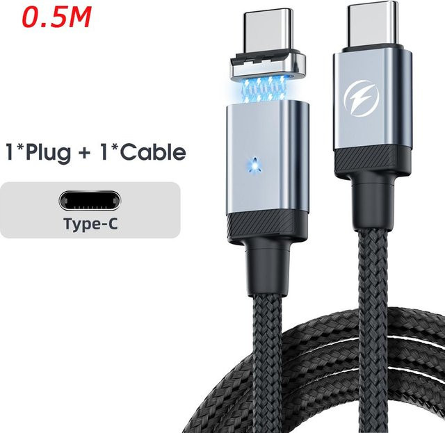 Fonken Magnetisches USB-C-auf-Typ-C-Schnellladekabel PD 65 W und USB-C-auf-Lightning-Kabel 27 W, Schwarz, Länge: 0,5 m - Bild 1