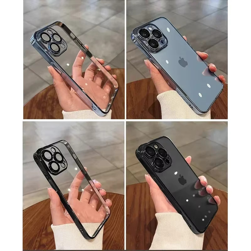EIENACOCO Transparente Silikonhülle mit Linsenschutz für iPhone 12 bis iPhone 17 Air Pro Max Plus, Schwarz - Bild 2
