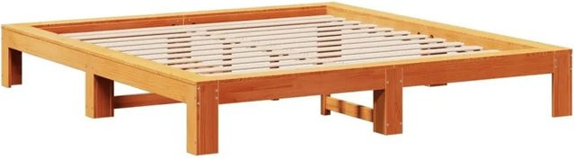 vidaXL Massivholzbett aus Kiefernholz in Braun, rustikales Bett ohne Matratze, B/T/H: 200 x 200 x 31,5 cm - Bild 1