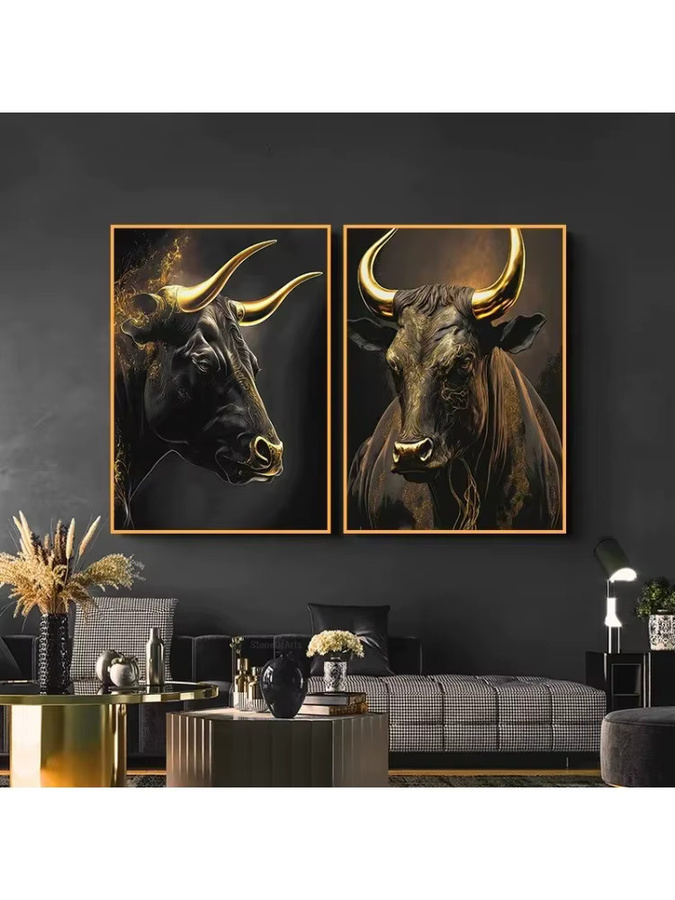 Potdemiel Retro Bull Trader Börsenmarkt Kunstposter Goldener Stil Diamantmalerei als Wanddeko für dein Wohnzimmer oder Büro - Bild 2