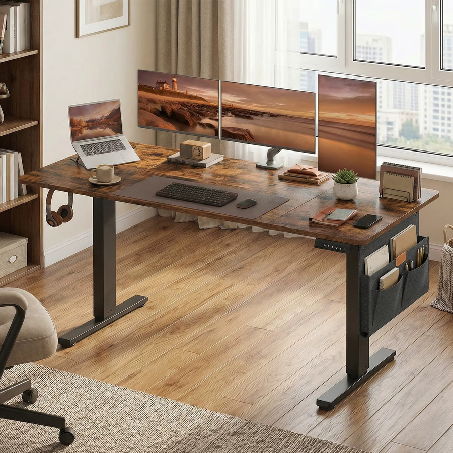 SONGMICS Höhenverstellbarer Schreibtisch in Braun mit elektrischem Motor und Memory-Funktion, Breite: 160 cm, Tiefe: 70 cm - Bild 3