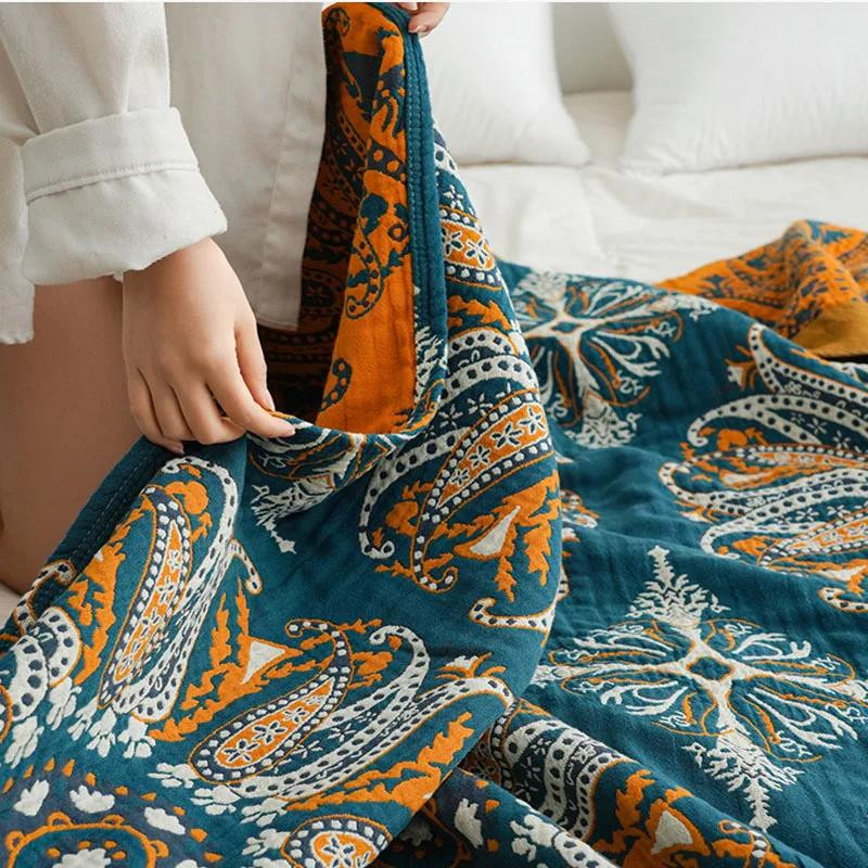 Böhmische Baumwolldecke von Your Warm Home in Multicolour mit floralem und ethnischem Design, gesteppte Gaze-Decke für Bett oder Sofa, B/B: 150 x 200 cm - Bild 4