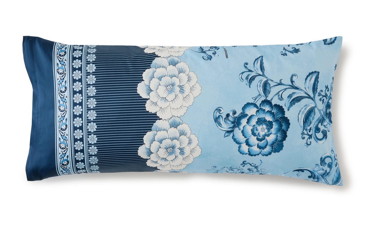 Bassetti Satin Kissenhülle BW Paraggi Blau mit floralem Muster, Breite: 40 cm - Bild 1