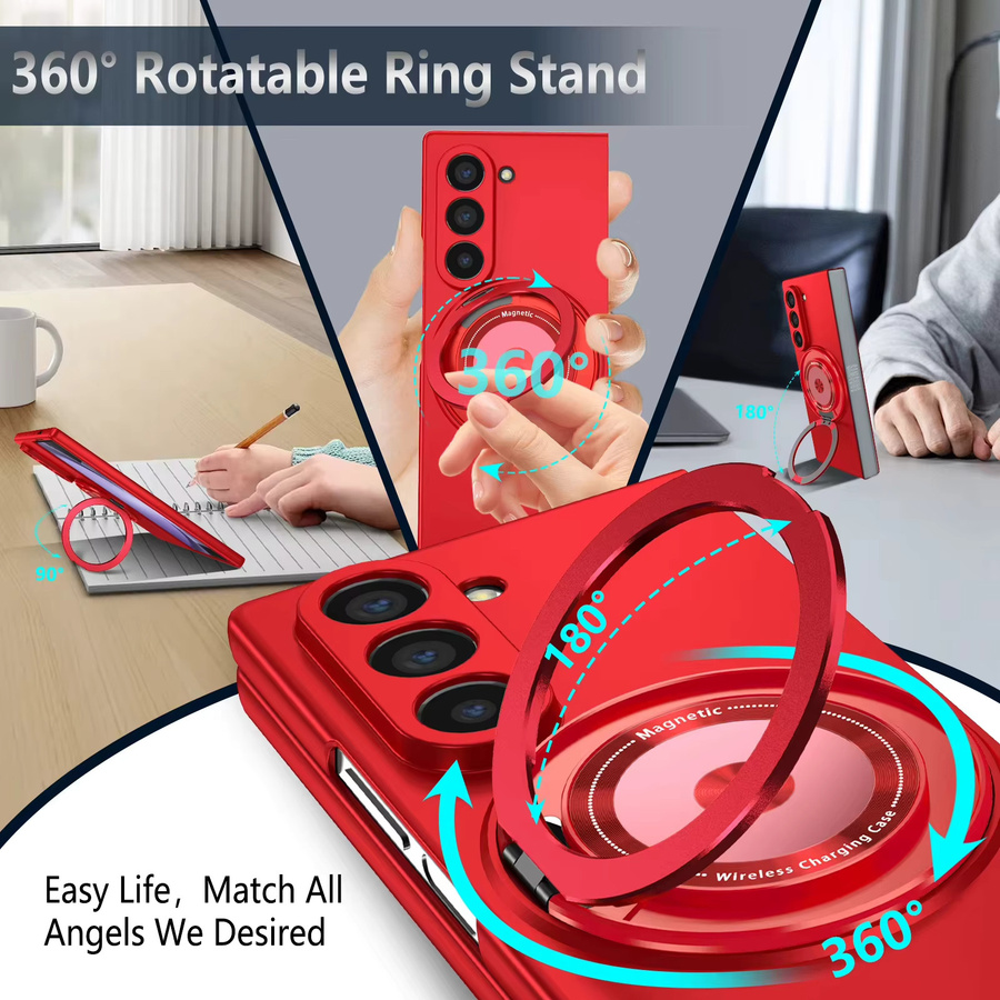 360 Grad drehbarer Super-Magnetring und faltbare stoßfeste Schutzhülle für Samsung Galaxy Z Fold (Modelle 3 bis 8 Ultra) in Schwarz oder Rot - Bild 2