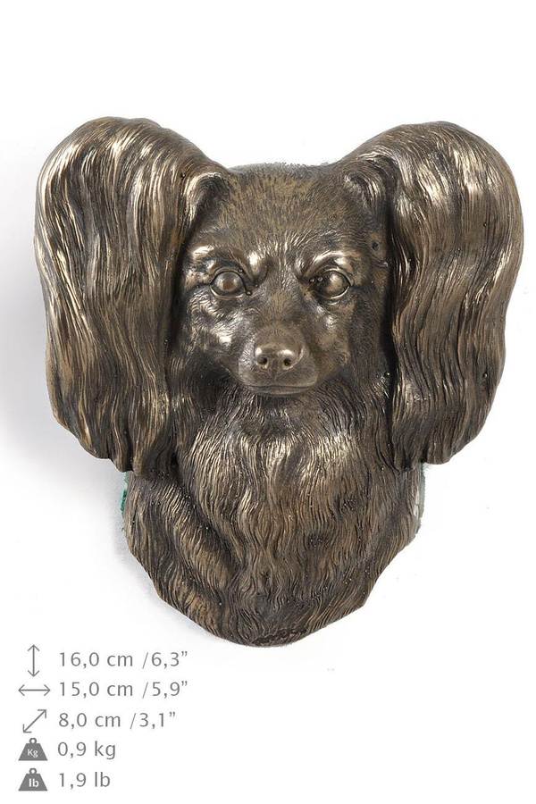 Hängende Hundestatue Papillon Kontinentaler Zwergspaniel von Art-Dog in Braun aus Kaltbronze - Bild 2