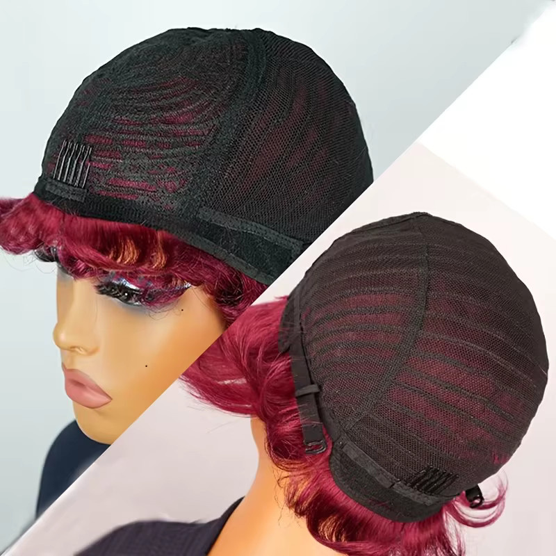 OYM HAIR Pixie-Schnitt-Perücke, burgunderrot, 100 % Echthaar, Damen - Bild 2