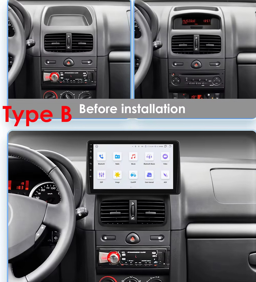 Hangmanjia Android 13 Autoradio für Renault Clio 2 (2000-2012) mit kabellosem CarPlay und Android Auto in Schwarz - Bild 3