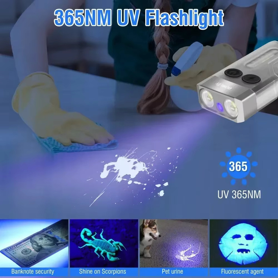 BORUiT V10 Schlüsselanhänger UV LED EDC Taschenlampe mit Typ C Ladeanschluss und Magnet - Bild 4