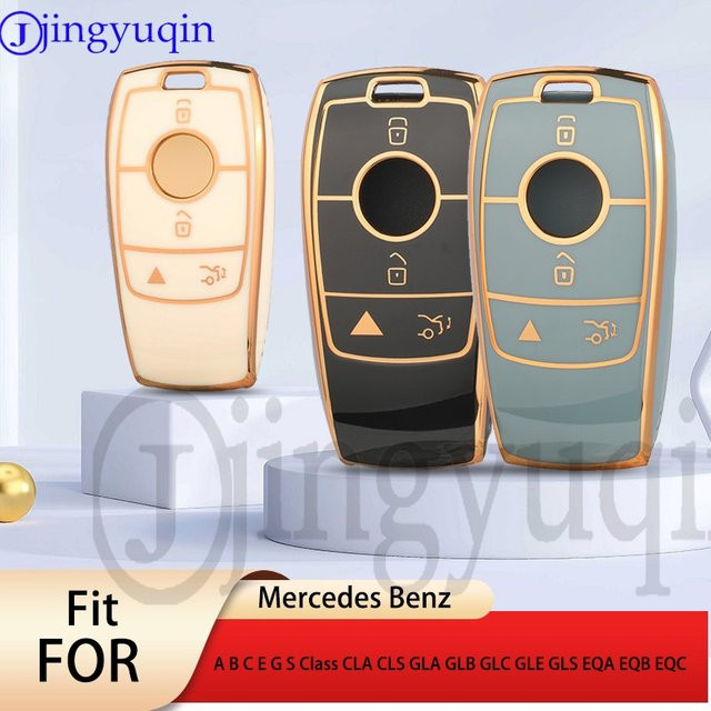 Jingyuqin TPU-Autoschlüsselhülle für Mercedes Benz A B C E G S Klasse CLA CLS GLA GLB GLC GLE GLS EQA EQB EQC, Schwarz, 4 Tasten - Bild 1