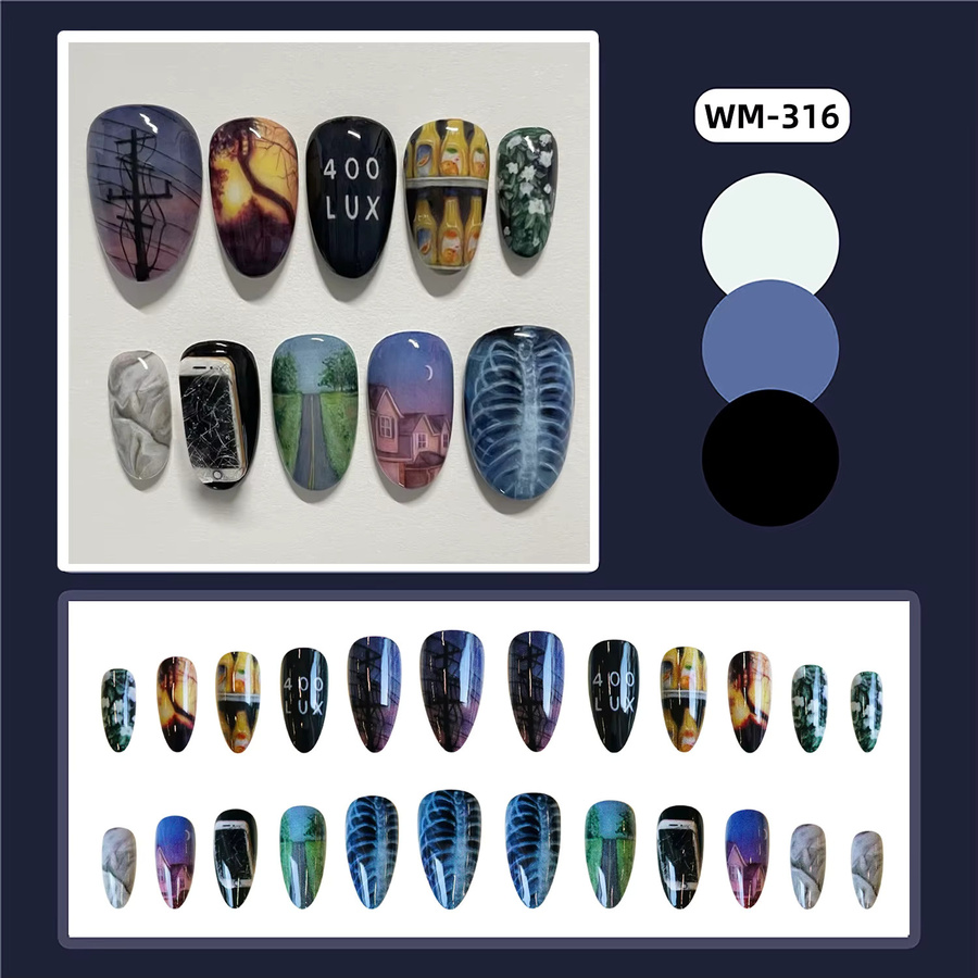 YADORNOS Künstliche Nägel Mandel-Design, Glänzend, 24 Stück - Bild 2