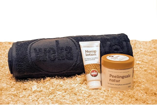 WEKA Geschenkset Verwöhn dich mit Saunahandtuch und Honig-Duftpflege 100 ml - Bild 1