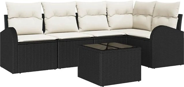 vidaXL Garten-Sofa-Set aus Polyrattan in Schwarz und Weiß mit 6 Teilen, L-Form mit Kissen, Eckelement, Ottoman und Couchtisch für Garten, Terrasse oder Balkon - Bild 1