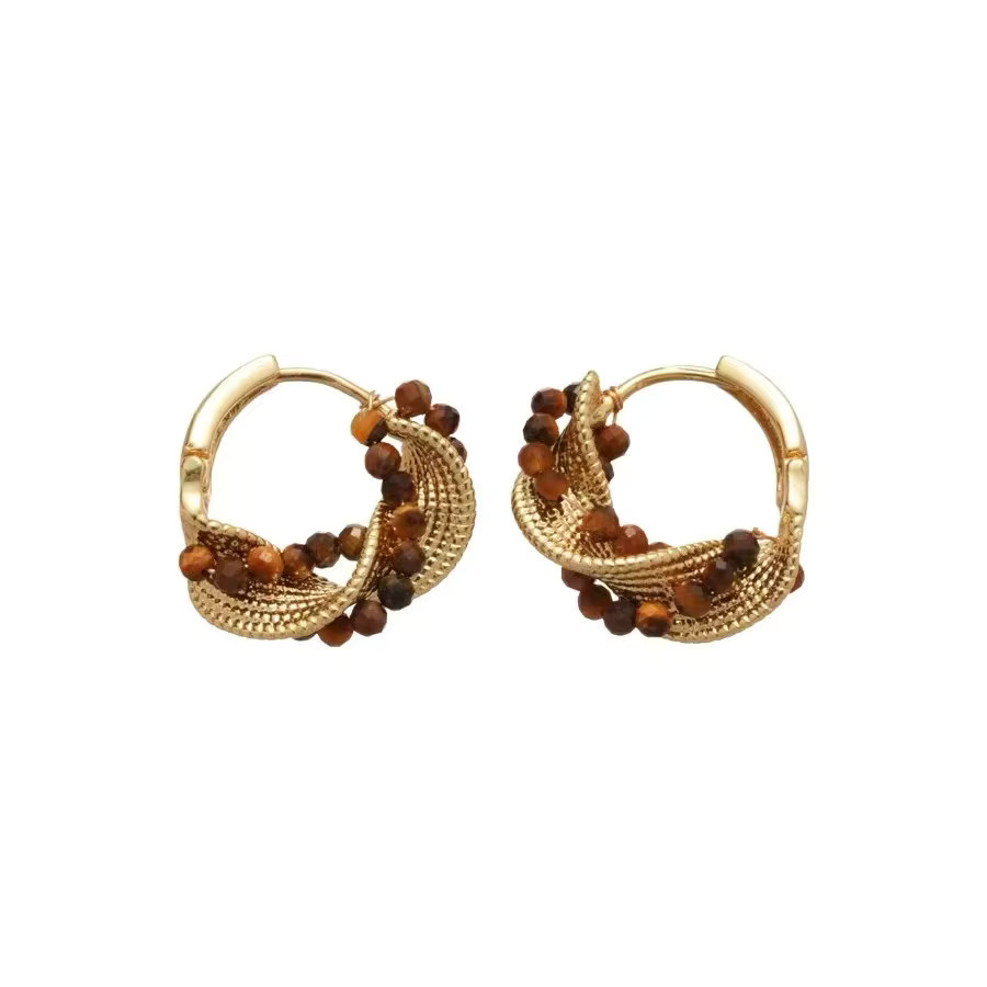 Taoya Ohrringe Tigerauge-Stein, Goldfarbe, Damen - Bild 2