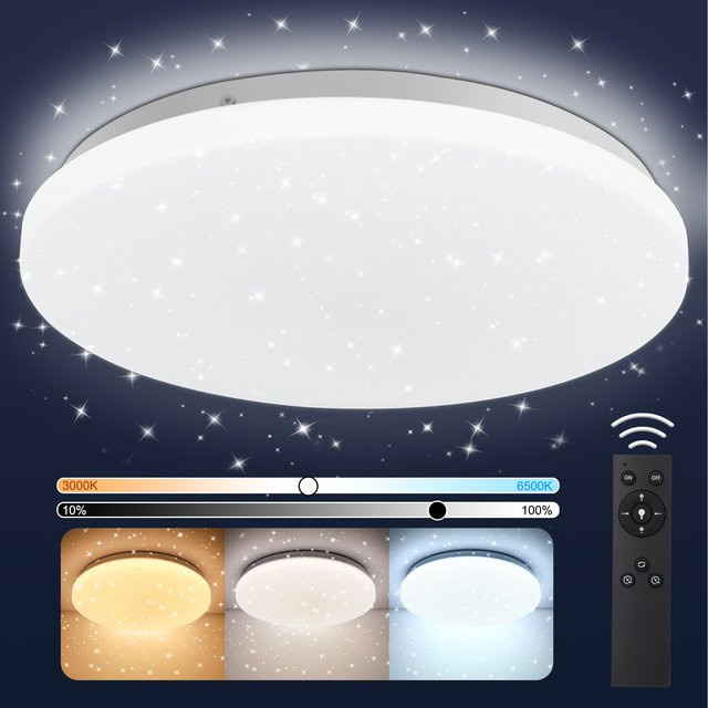 Oraymin LED-Deckenleuchte rund in Weiß, 24 W, 2400 lm, dimmbar mit Fernbedienung, Durchmesser: 28 cm - Bild 1