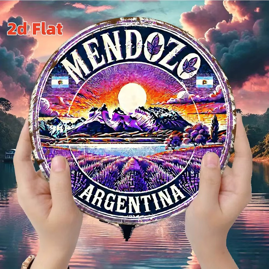 Potdemiel Metall Blechschild Wanddekoration Mendoza Argentinien Vintage Berglandschaft Rund, Durchmesser: 20 cm, Mehrfarbig - Bild 6
