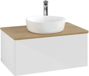 V&B Waschtischunterschrank Antao mit Beleuchtung, Eiche Honig und Weiß Lack, B/T/H: 80 x 36 x 50 cm - Bild 1