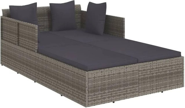 vidaXL Sonnenliege aus Polyrattan mit Kissen in Grau, B/T/H: 182 x 118 x 63 cm - Bild 1
