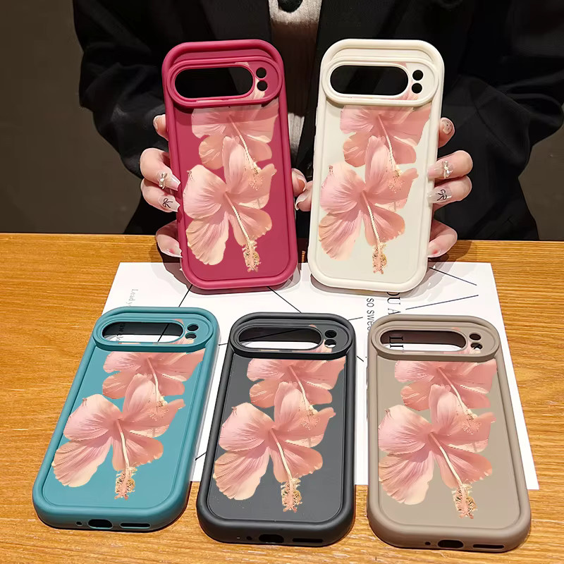 Stoßfeste TPU Handyhülle mit Hibiskusblüten-Druck für Google Pixel 9 Pro XL, 9, 8 Pro, 7 Pro in Schwarz - Bild 2