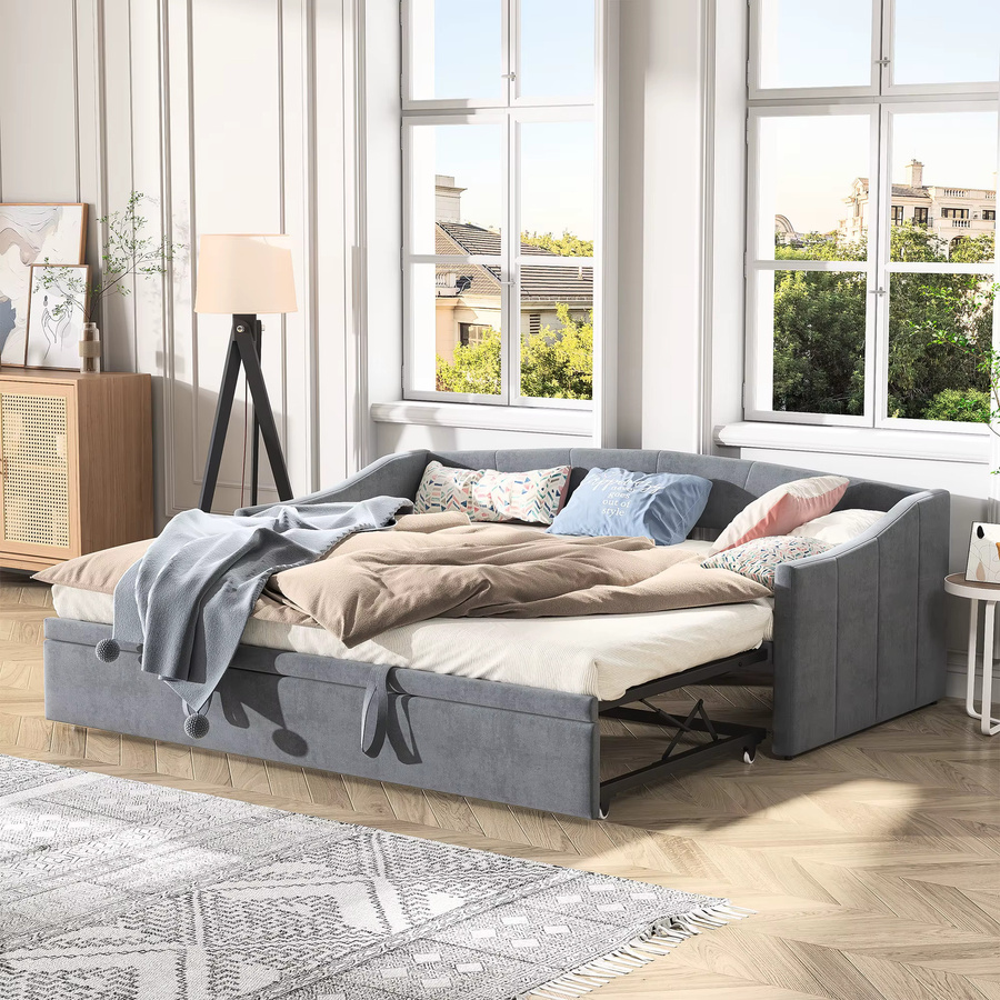 Anajqaqia Ausziehbares Schlafsofa in Grau mit Lattenrost und Rückenlehne, B/T/H: 90 x 200 cm - Bild 4