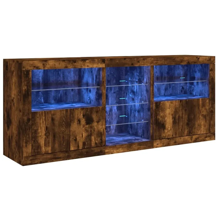 vidaXL Sideboard modern in Räuchereiche mit integrierter LED-Beleuchtung, Farbe: Braun, B/T/H: 162 x 37 x 67 cm - Bild 2
