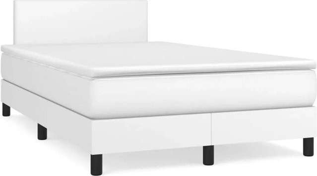vidaXL Boxspringbett mit Matratze in Weiß aus Kunstleder, Hybridbett mit Taschenfederkern, B/T: 120 x 200 cm - Bild 1