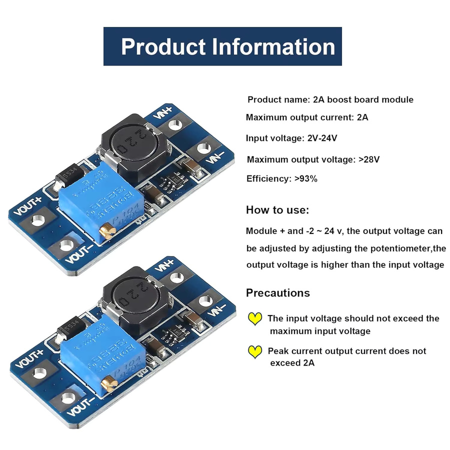 UMLIFE MT3608 DC-DC Step Up Boost Converter Modul 5er Set, Blau, Einstellbarer Spannungsregler 2-24V zu 5V-28V, 2A - Bild 3