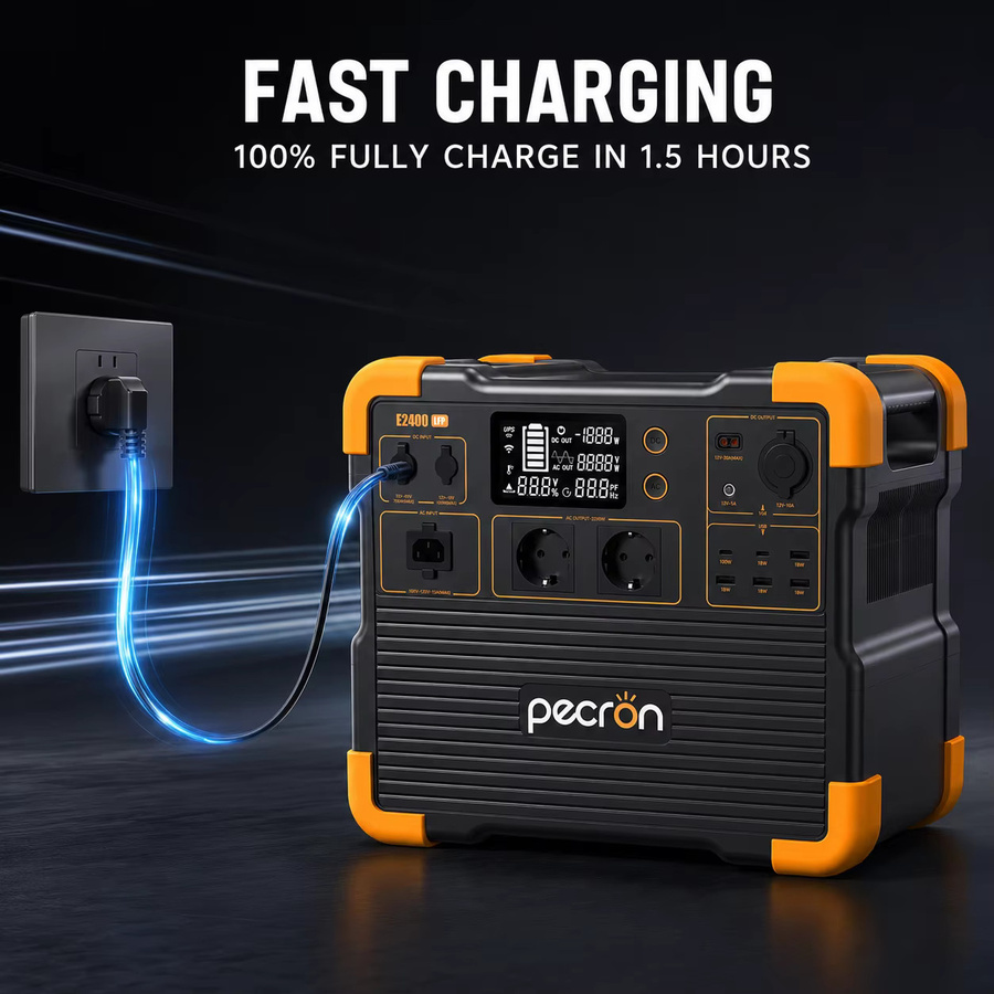 Pecron E2400 Tragbare Powerstation mit LFP Akku, 2400W, 2048Wh Solargenerator in Schwarz mit WLAN und App-Steuerung - Bild 6