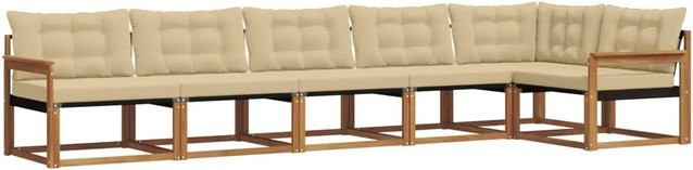 vidaXL 6-teilige Outdoor-Sofagarnitur in L-Form aus Akazienholz mit Kissen und Textilene-Bezug, Beige - Bild 1