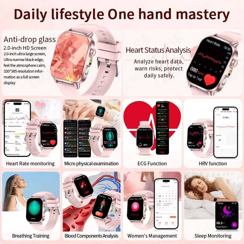 LIGE Smartwatch mit EKG und PPG für Damen und Herren in Beige oder Pink mit Bluetooth-Anruffunktion, Herzfrequenzmessung und KI-Sprachsteuerung - Bild 6