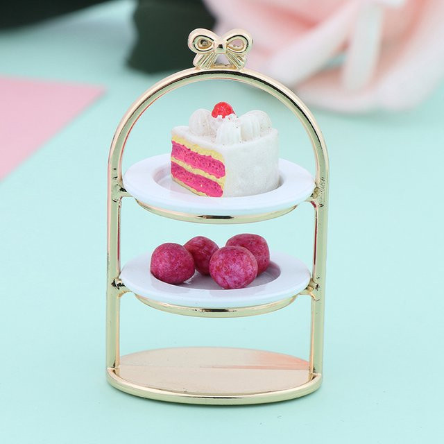Puppenhaus Miniatur Dessert Pan Kuchenständer Obsttablett, Zubehör, gold - Bild 1