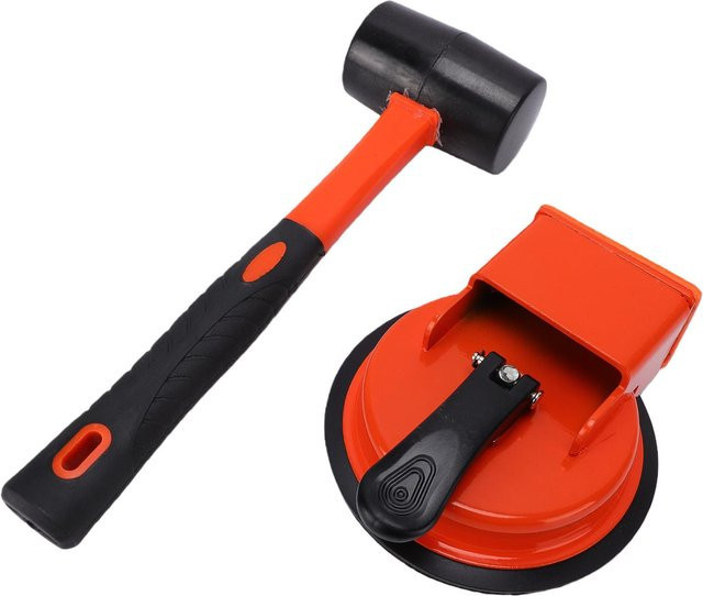 Fishine Bodenfugen-Reparaturwerkzeug mit ergonomischem Griff und starkem Saugnapf in Orange inklusive Hammer für Laminat und Massivholzböden - Bild 1
