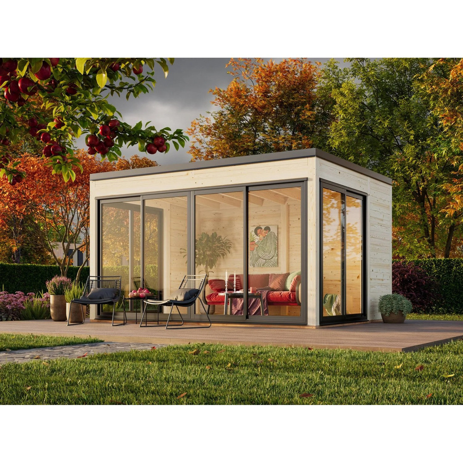 Palmako Gartenhaus Serena Slide Plus aus Fichtenholz mit Pultdach in Natur, B: 420 cm, T: 320 cm, H: 250 cm - Bild 3