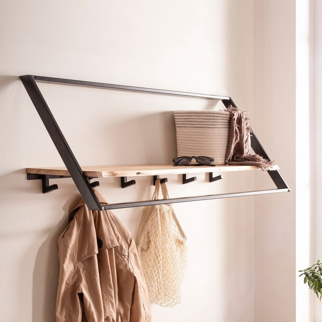 Finebuy Wandgarderobe aus Akazie Massivholz und Metall im Industrial Design, Farbe: Braun - Bild 1
