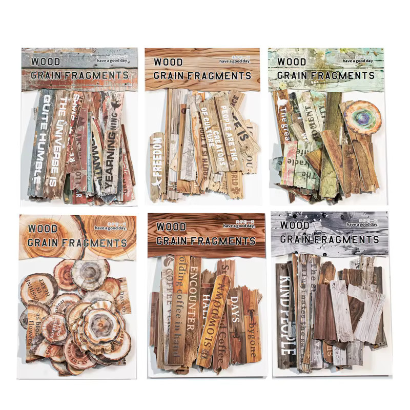 Whisper Series Dekorative Kartenaufkleber mit Holzmaserung in Braun, 6 Designs aus Papier - Bild 3