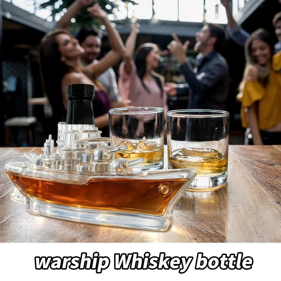 Transparente Schnapsflasche in Kriegsschiff-Form aus Glas mit 350 ml Volumen für Whisky und Wodka - Bild 4