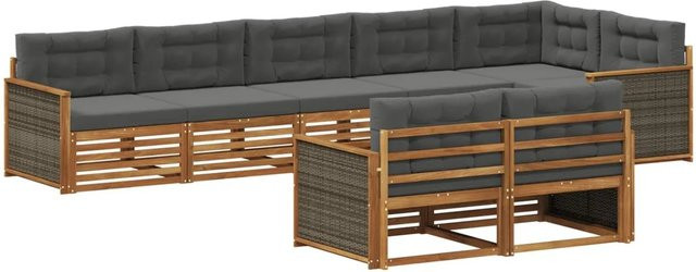 vidaXL Outdoor-Sofagarnitur L-Form aus Akazienholz in Natur und Anthrazit mit Kissen und Rückenpolstern - Bild 1
