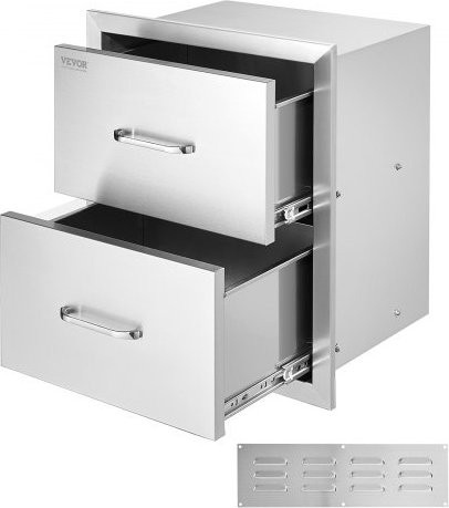 VEVOR Doppel-Grillschubladen aus Edelstahl in Silber für Außenküchen, flächenbündige Grillinselschubladen mit Griff, B/T/H: 45,1 x 51,4 x 31,0 cm - Bild 1