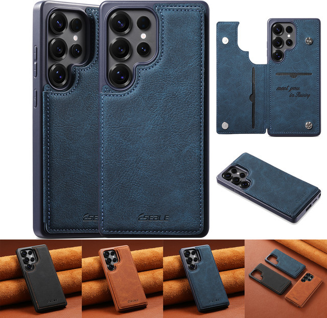 Retro Slim Magnetische Leder-Telefonhülle mit Kartenfächern für Samsung Galaxy S25 S24 FE S23 S22 S21 Ultra A56 A55 A36 A35 in Blau - Bild 1