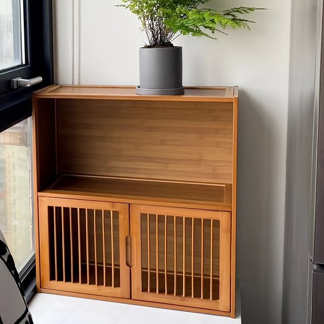 LIUSHADUOLA Aufbewahrungsschrank im orientalischen Stil aus Holz, 2-stufiger Teeschrank und Bücherregal in Braun mit mattem Finish - Bild 1