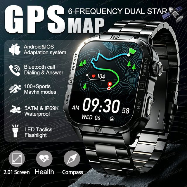 GUHUAVMI Smartwatch, GPS, Schwarz, Herren, 5 ATM - Bild 1