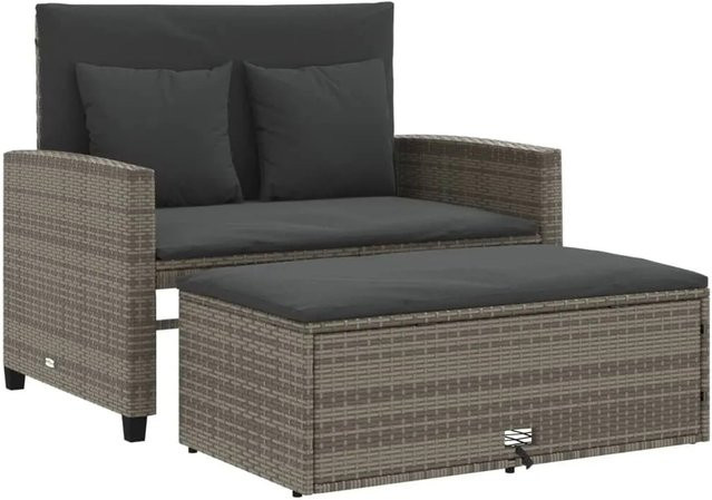 vidaXL Gartensofa 2-Sitzer aus Polyrattan mit Kissen und Ottoman in Grau - Bild 1
