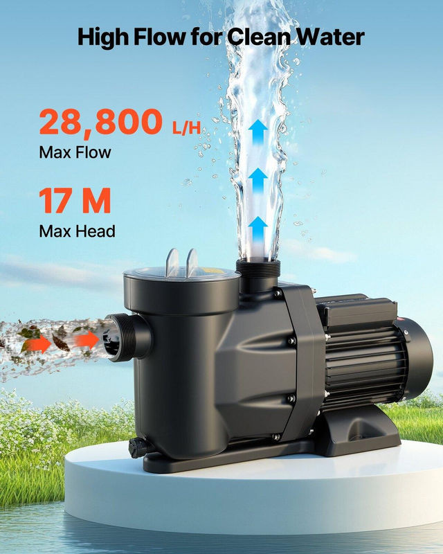Buying Solutions, MB Einphasen-Schwimmbadpumpe in Schwarz mit 1300W Leistung, 28.800 L/H Durchfluss und 24-Stunden-Timer - Bild 6