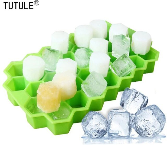 Waben-Eisfachformen aus Silikon mit 37 Fächern und Deckel in Grün - Bild 1