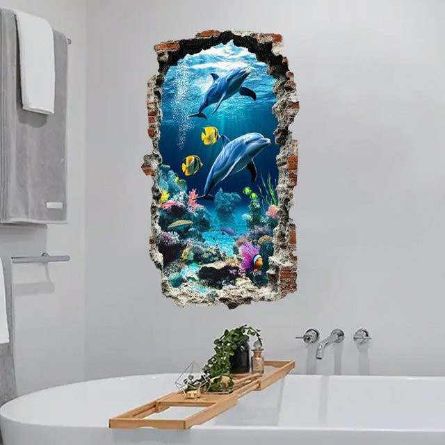 Selbstklebender 3D Wandaufkleber Ozeanwelt von RubyHiso in Blau aus PVC mit Meeres-Thema für deine Heimdekoration - Bild 1