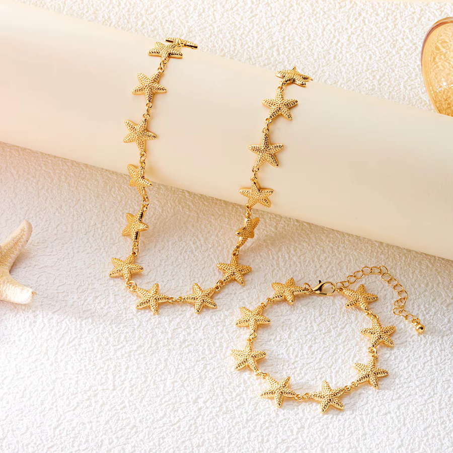 RINHOO FRIENDSHIP Schmuck-Set, Seestern-Anhänger, Halskette, Armband, Gold, Damen - Bild 3