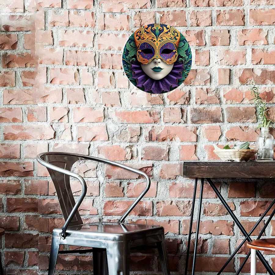 Potdemiel Wanddekoration De Lis Mardi Gras Kranz in Silbergrau, kreisförmige Blumenmalerei für dein Wohnzimmer, Durchmesser: 20 cm - Bild 3