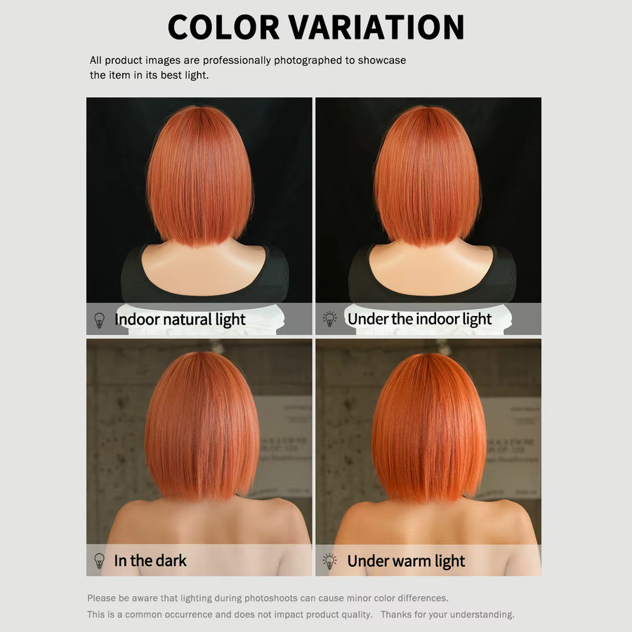 7JHH WIGS Perücke, kurz, glatt, orange, Bob-Perücke mit Pony, Damen - Bild 4