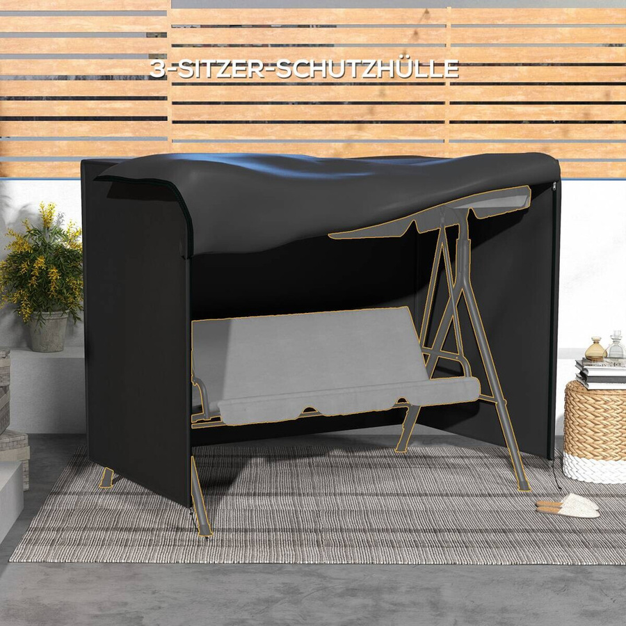 Outsunny Schutzhülle für 3er Hollywoodschaukel aus Polyester, Wasserabweisend und UV-Beständig, Schwarz, B/T/H: 205 x 124 x 164 cm - Bild 4